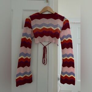 Nasty Gal cropped crochet stripe tie top with open back